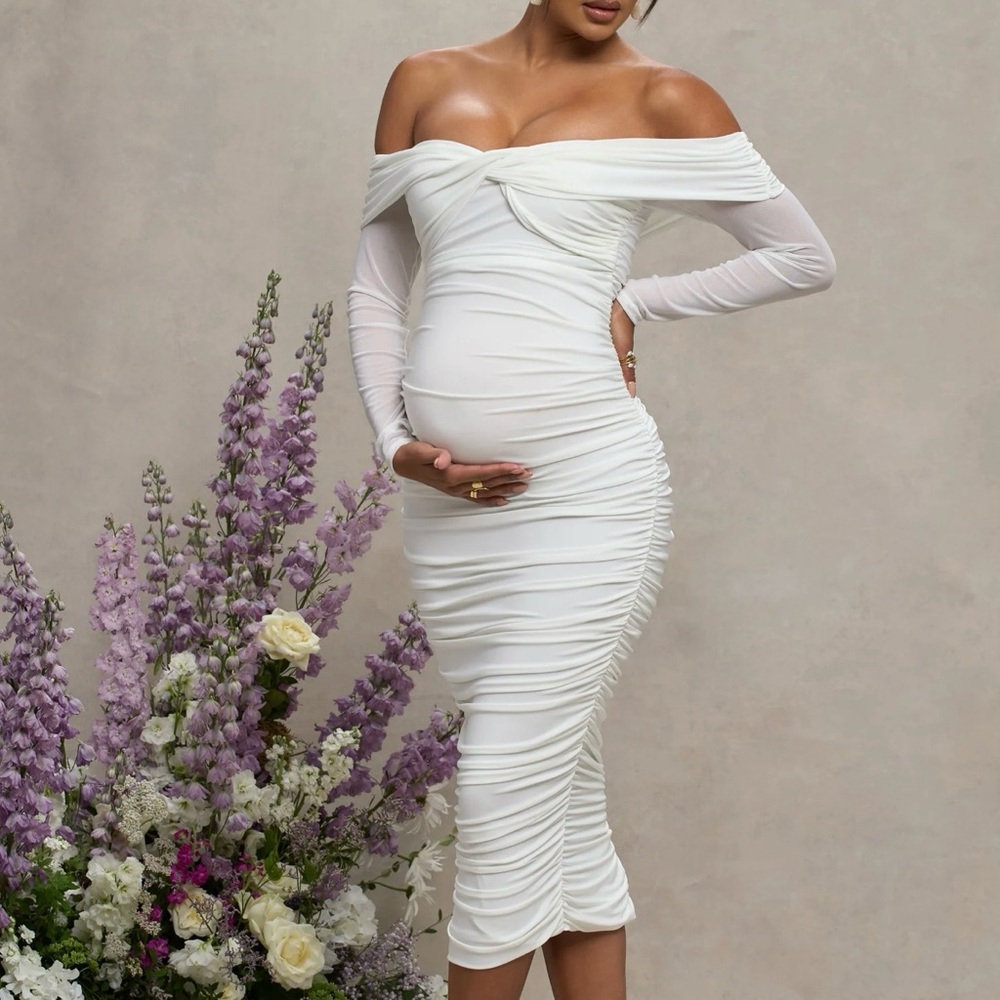 Club L London NEVA White Bardot Twist Maternity Dress